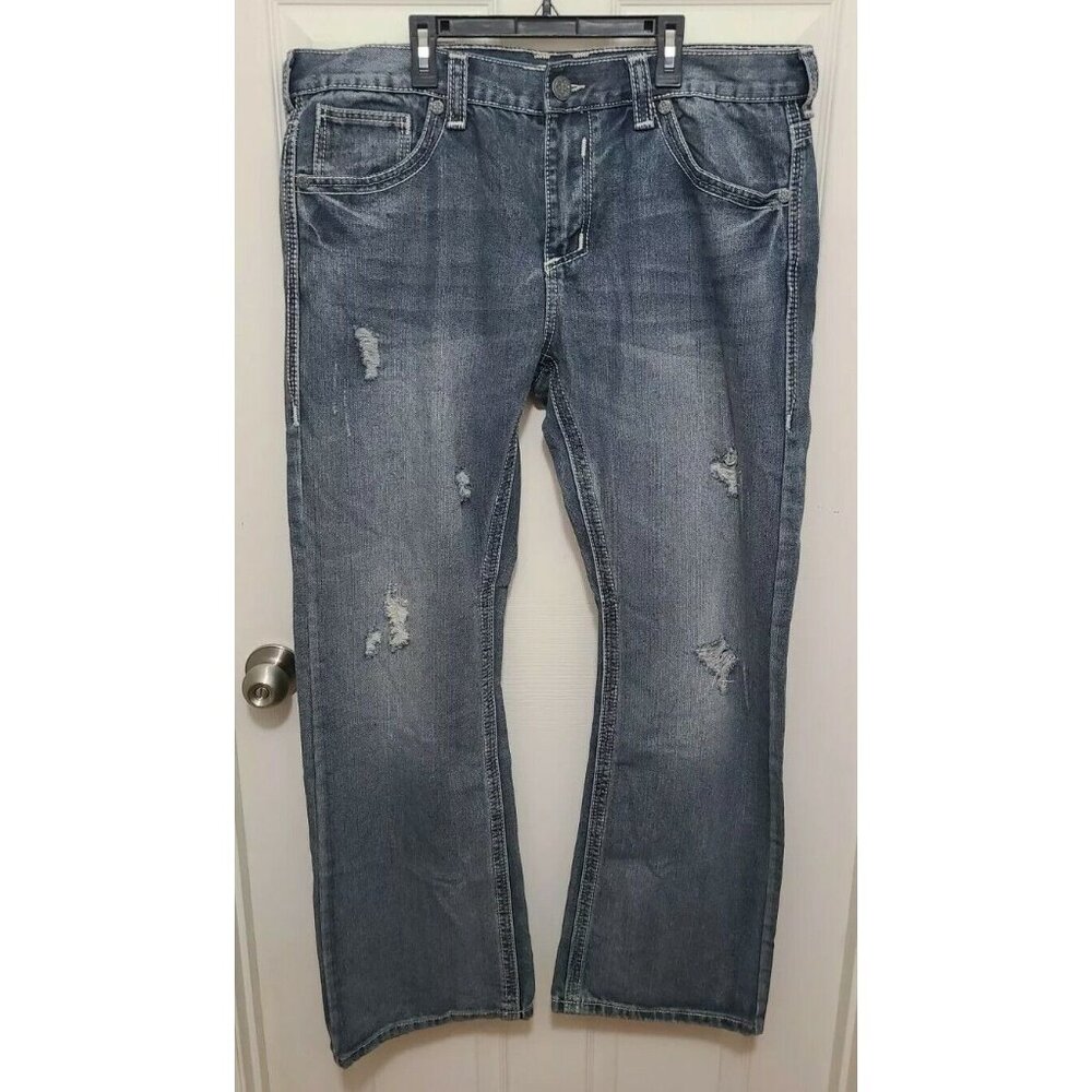 Xtreme Couture‎ Men's Distressed Jeans Blue Flap Pocket Embroidered Size 36 (38)